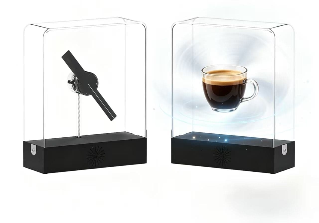Compact 20 cm 3D Holographic LED Display Fan Rechargeable Desktop Sign