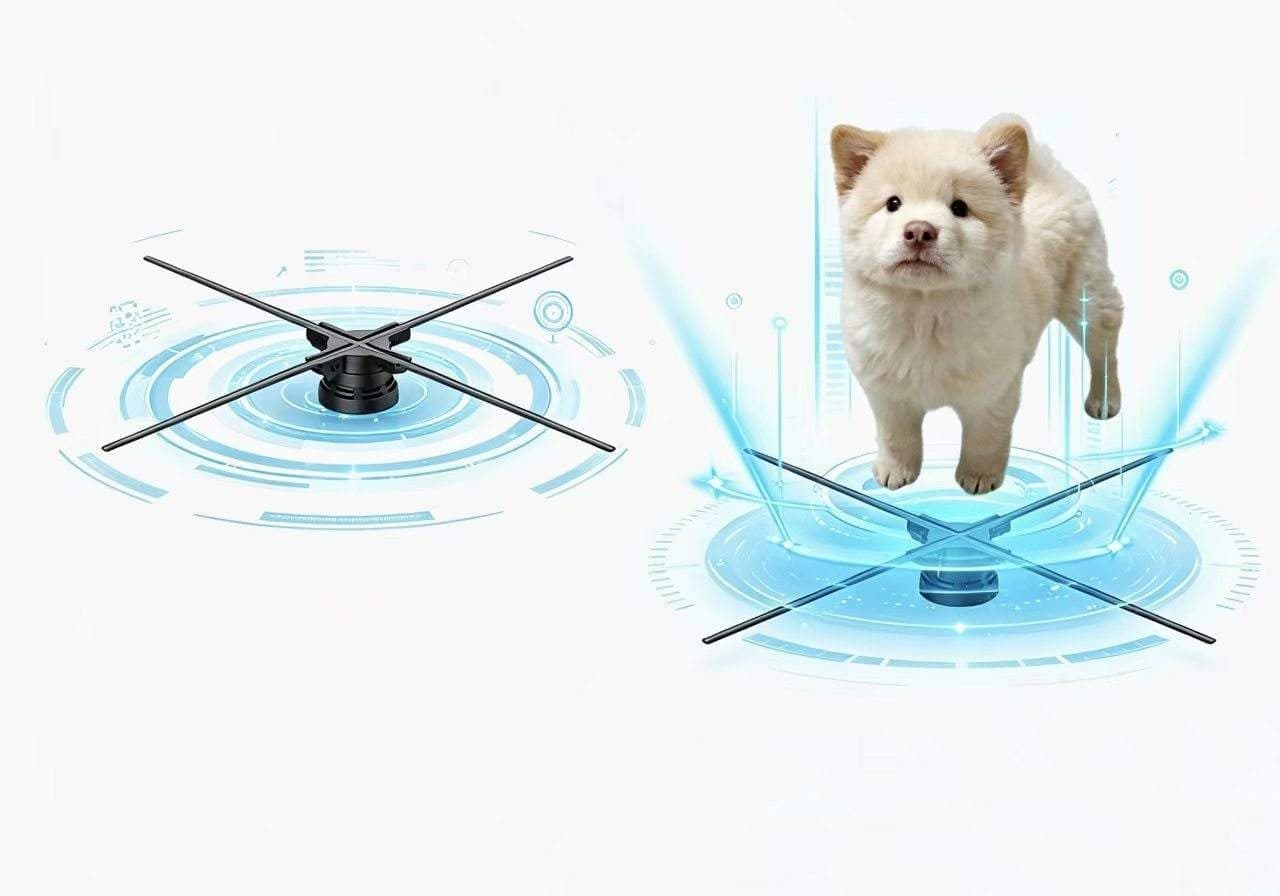52cm Indoor Advertising 3D Holographic LED Light Fan 1600*1024 Four Blades Wifi App Controlled Naked Eyes Education