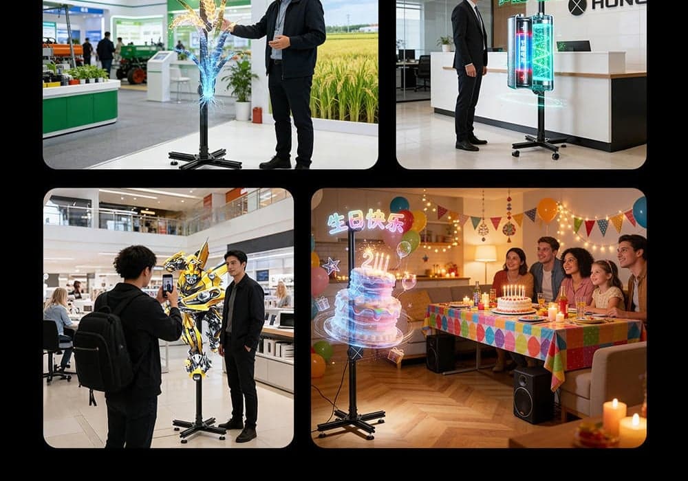65cm Holographic Fan Projector 1280 LEDs Transparent Display 2500cd Brightness Multi-Control for Indoor/Outdoor Use