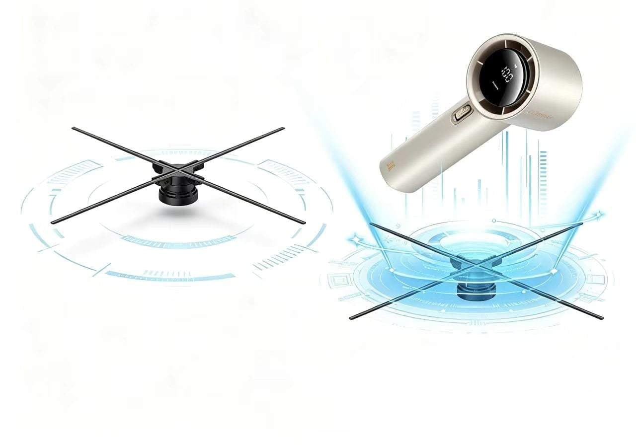 56CM Movable LED Fan Indoor Advertising Equipment 3D Hologram Projection Supports Video Content Upload for Schools Markets