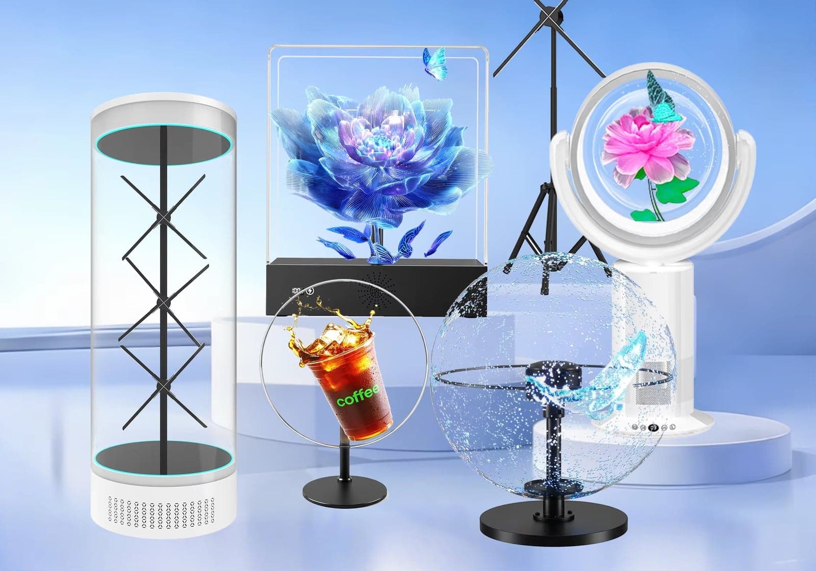 1024 Beads Holographic Fan Projector 26 Inch Indoor Display with App Remote Splicing Support Education