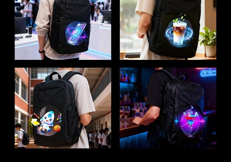Interactive LED Holographic Fans Backpack 170 Viewing Angle App Controlled Replaceable for Outdoor/Indoor Trade Shows