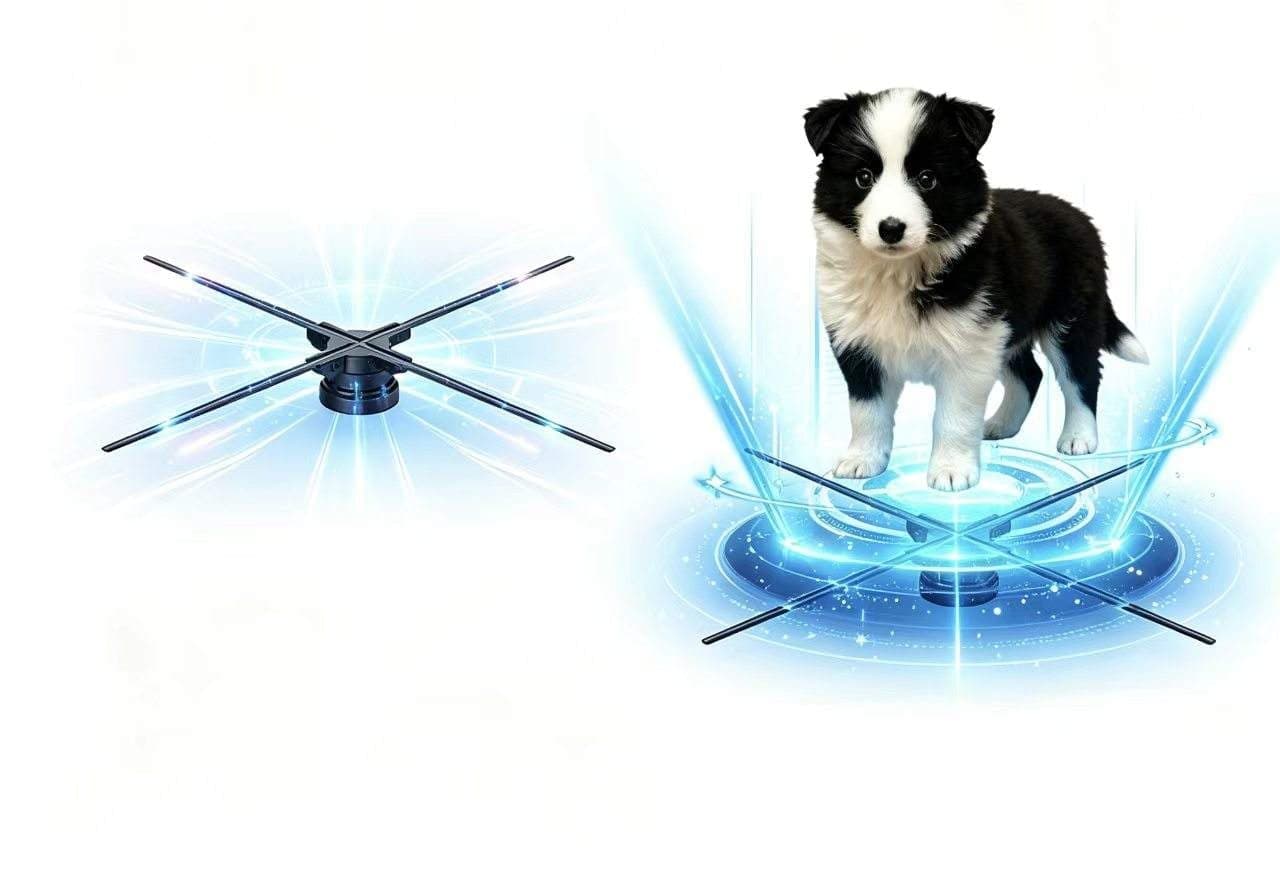 56CM Four Blades Indoor Advertising Holographic 3D LED Fan Naked Eyes Wifi App Projection Control Education Display